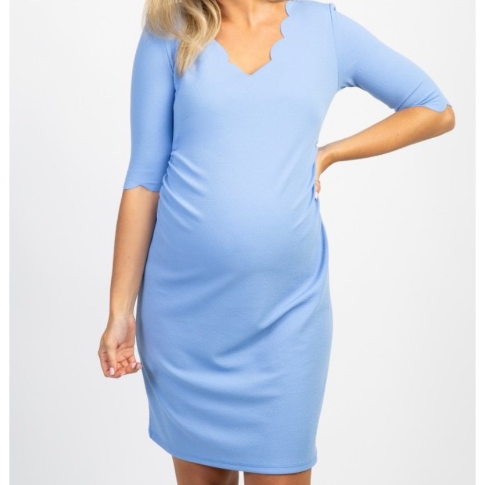 PINKBLUSH Blue Scalloped Fitted Maternity Dress